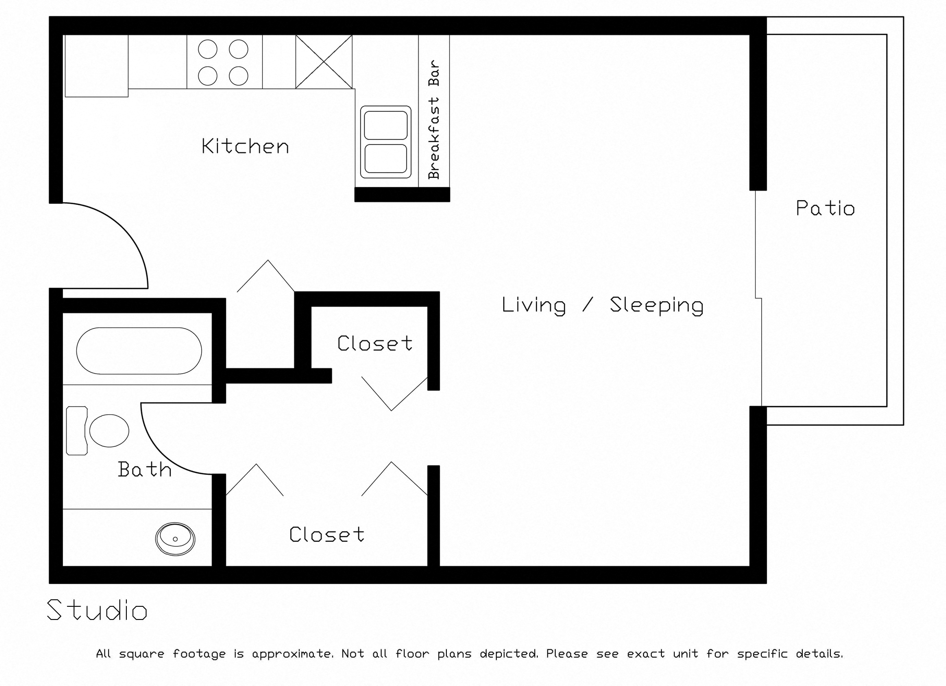 Floor plan for studio, 1 bath, 430 sqft
